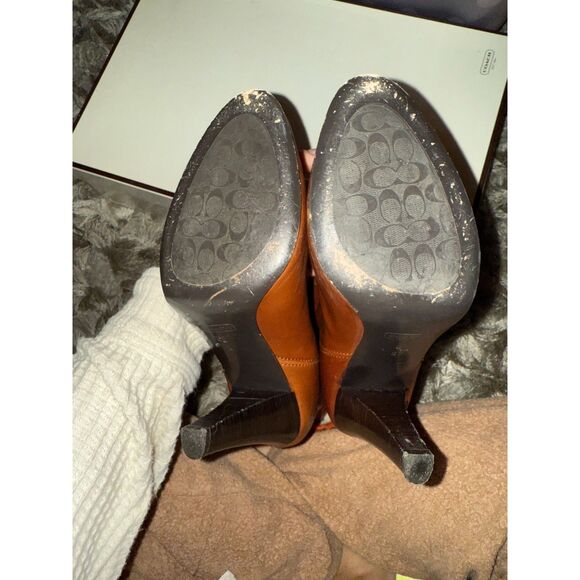 Coach Monika Whiskey Brown Leather Tall Boots with Signature Color Sweater Cuff - Picture 6 of 6